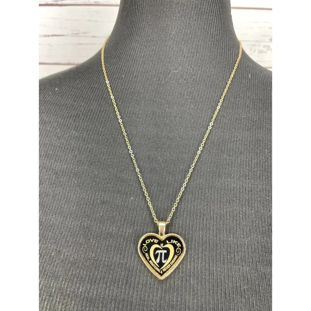 NEW‎ Teacher Appreciation Pi Heart Pendant Gold Tone Necklace